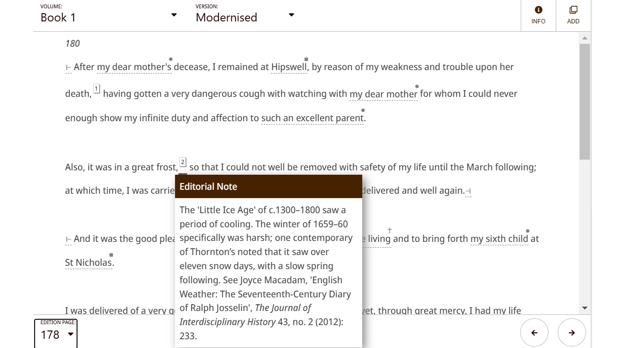 An editorial note on the Little Ice Age in Book 1 of the digital edition.